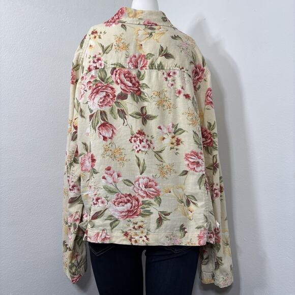 White Stag Floral Jacket Blazer Size XL Linen Blend Pockets Chic Roses Summer - Picture 2 of 11